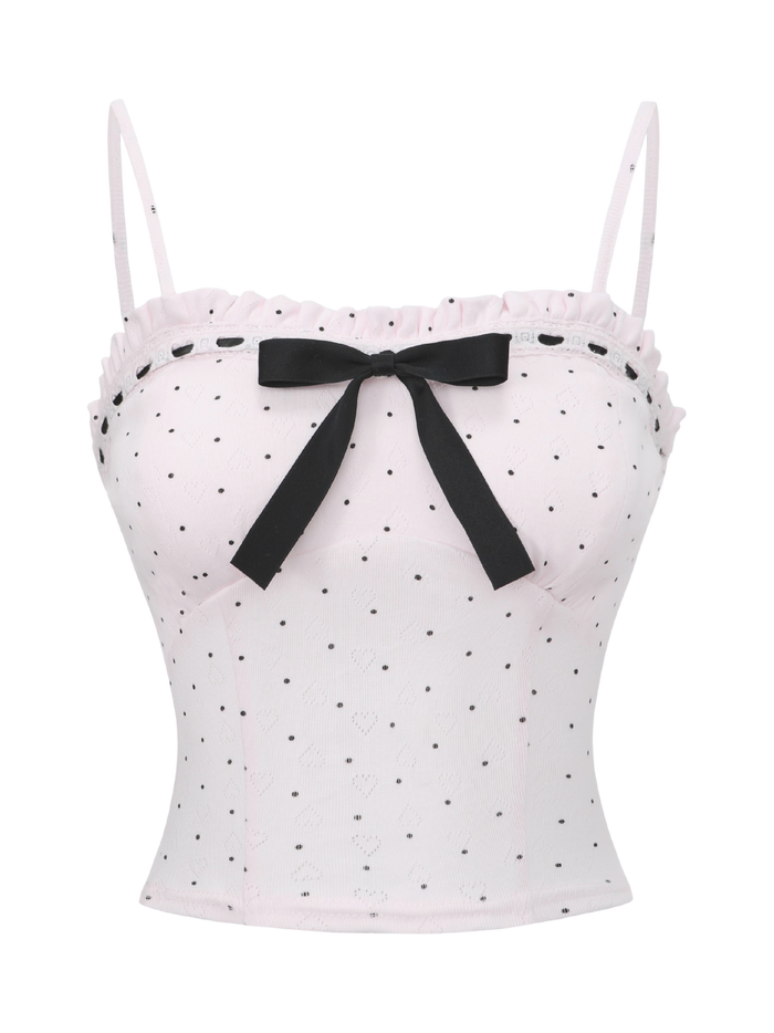 Sweetheart  Cotton Polka Dot Pointelle Top (Pink)
