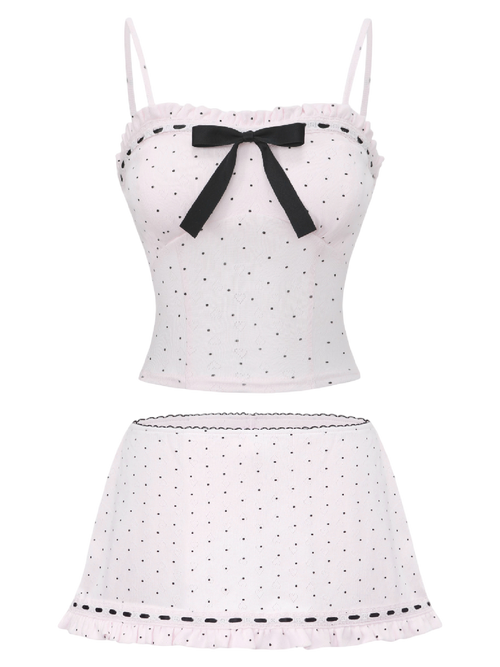 Sweetheart  Cotton Polka Dot Pointelle Set (Pink)