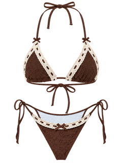 Coquette Cotton Eyelet Bikini Set (Brown)