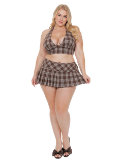 Girly Plaid Pleated Mini Skirt (Brown)