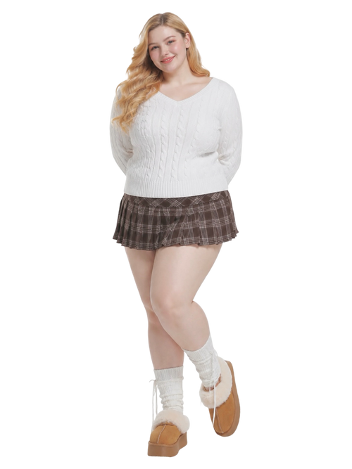 Girly Plaid Pleated Mini Skirt (Brown)