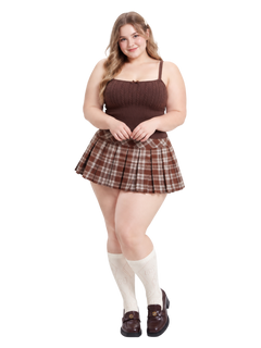 Girly Plaid Pleated High Rise Skirt (Brown)