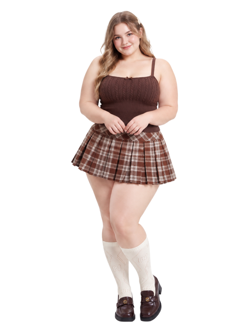 Girly Plaid Pleated High Rise Skirt (Brown)