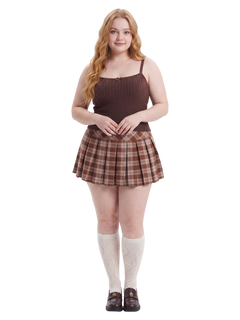 Girly Plaid Pleated High Rise Skirt (Brown)