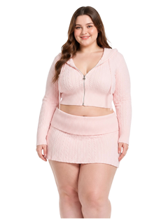 Strawberry Milk Cable Knit Fold Over Mid-Rise Skirt (Pink)