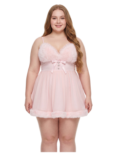 Rosé Princess Fur Chiffon Babydoll Dress