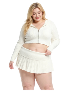 Fur Trim Marshmallow Cable Knit Cardigan (White)