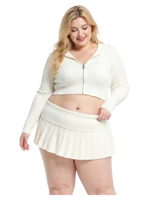 Fur Trim Marshmallow Cable Knit Cardigan (White)