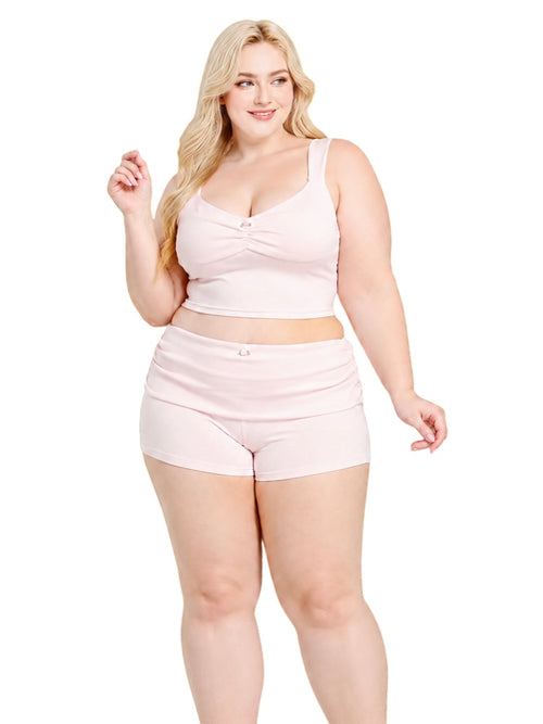 Rose Buds Cotton Crop Tank Top (Baby Pink)