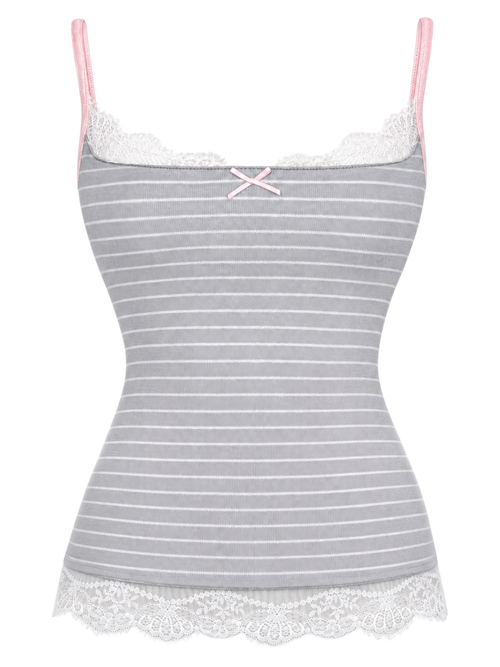 Muse Cotton Reversible Lace Cami  (Pink Grey Stripe)