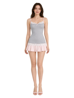 Muse Cotton Reversible Lace Cami  (Pink Grey Stripe)