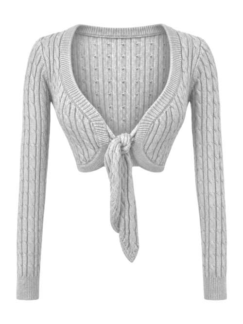 Lovergirl Tie Front Cable Knit Cardigan (Grey)