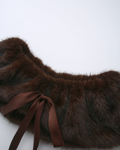 Sugar Pom Fur Pullover Stretchy Shoulder Cape (Brown)