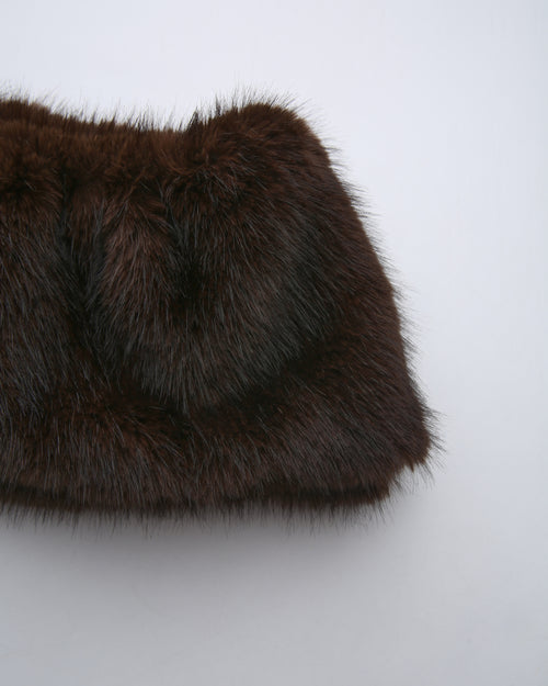 Sugar Pom Fur Pullover Stretchy Shoulder Cape (Brown)