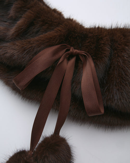 Sugar Pom Fur Pullover Stretchy Shoulder Cape (Brown)