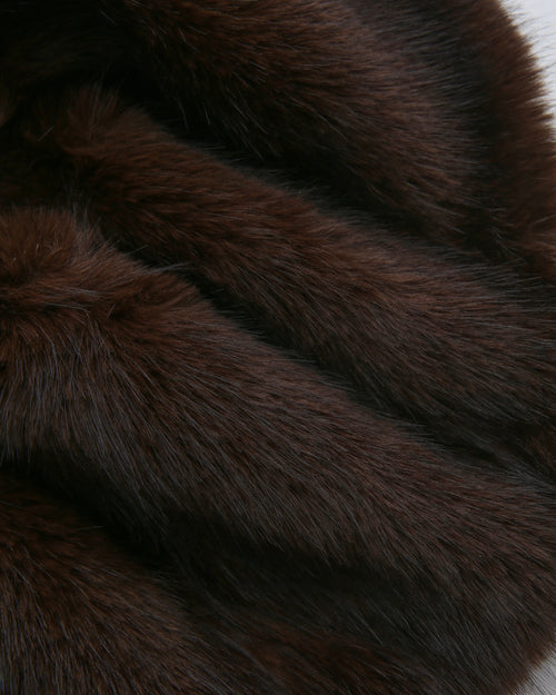 Sugar Pom Fur Pullover Stretchy Shoulder Cape (Brown)