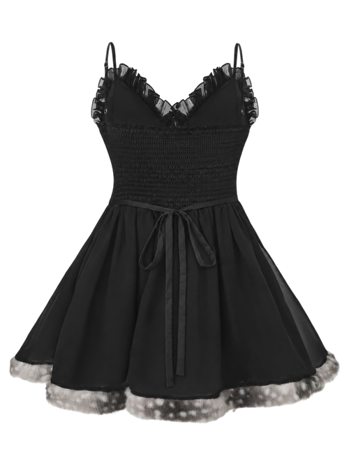 Bambi Princess Fur Chiffon Babydoll Dress (Black)