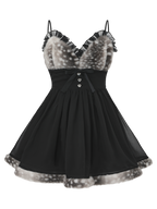 Bambi Princess Fur Chiffon Babydoll Dress (Black)
