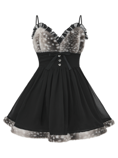 Bambi Princess Fur Chiffon Babydoll Dress (Black)