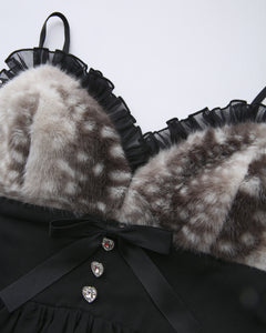 Bambi Princess Fur Chiffon Babydoll Dress (Black)