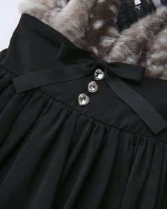 Bambi Princess Fur Chiffon Babydoll Dress (Black)