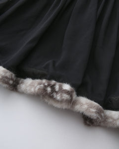 Bambi Princess Fur Chiffon Babydoll Dress (Black)