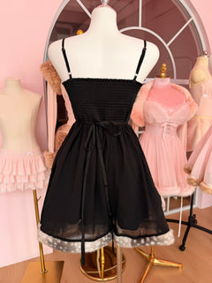 Bambi Princess Fur Chiffon Babydoll Dress (Black)