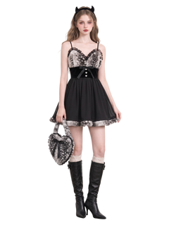 Bambi Princess Fur Chiffon Babydoll Dress (Black)