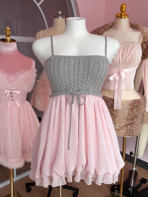 Lovergirl Cable Knit Chiffon Babydoll Dress