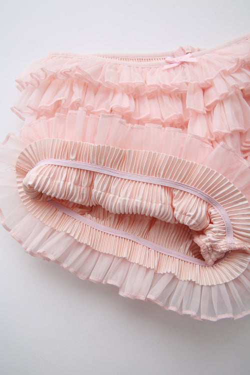 Delicate Pink Chiffon Ruffles Shorts (Rose Pink)