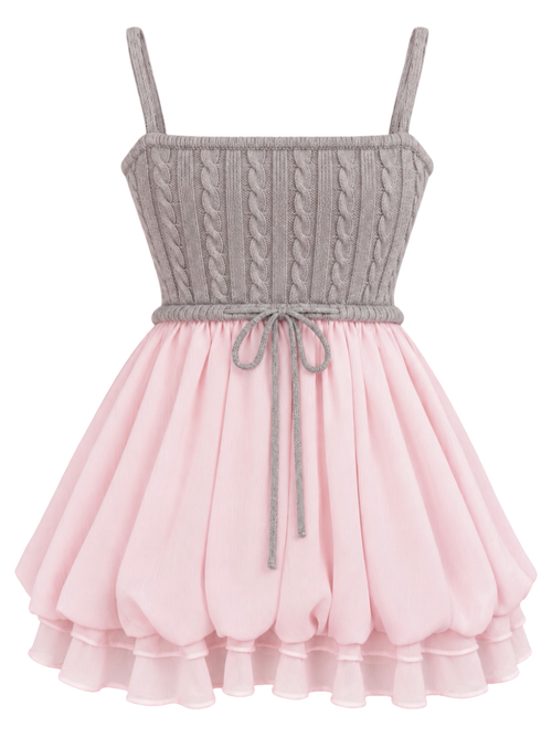Lovergirl Cable Knit Chiffon Babydoll Dress