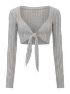 Lovergirl Tie Front Cable Knit Cardigan (Grey)