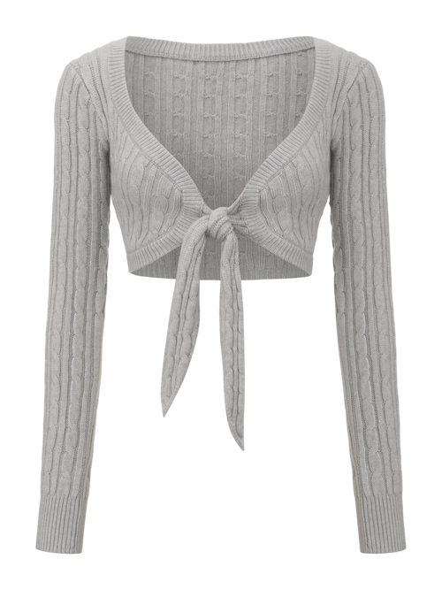 Lovergirl Tie Front Cable Knit Cardigan (Grey)