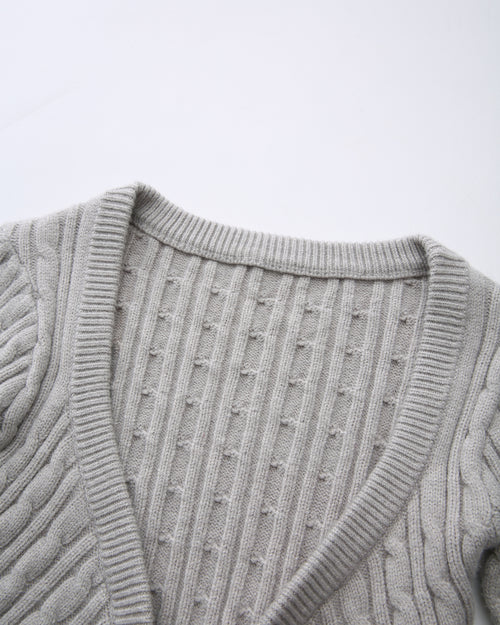 Lovergirl Tie Front Cable Knit Cardigan (Grey)