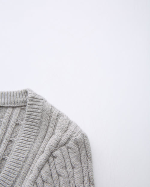 Lovergirl Tie Front Cable Knit Cardigan (Grey)