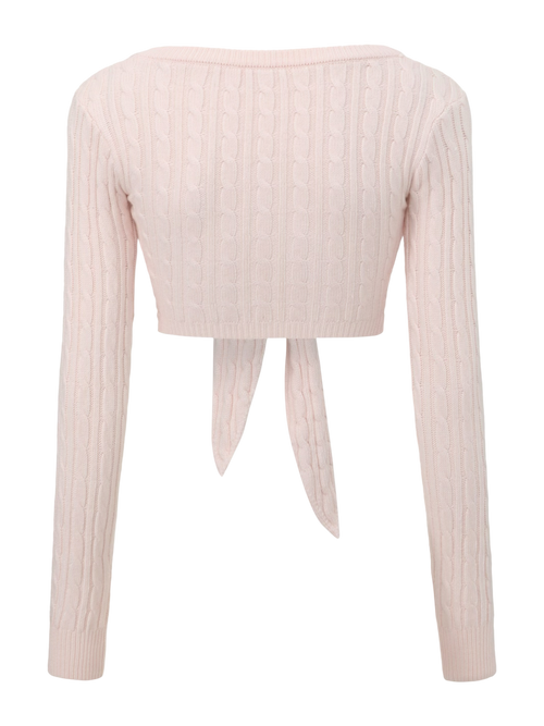 Lovergirl Tie Front Cable Knit Cardigan (Pink)