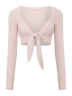 Lovergirl Tie Front Cable Knit Cardigan (Pink)