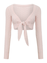 Lovergirl Tie Front Cable Knit Cardigan (Pink)