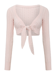 Lovergirl Tie Front Cable Knit Cardigan (Pink)