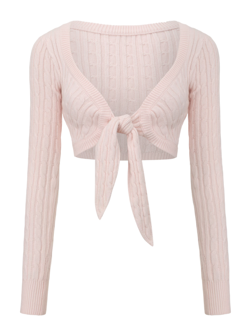 Lovergirl Tie Front Cable Knit Cardigan (Pink)