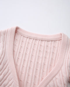 Lovergirl Tie Front Cable Knit Cardigan (Pink)