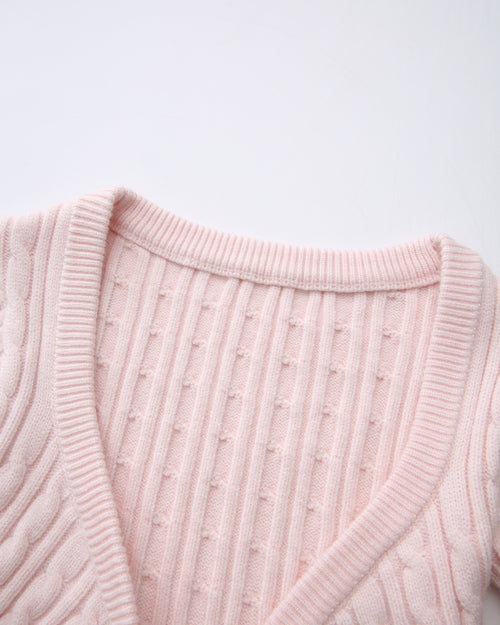 Lovergirl Tie Front Cable Knit Cardigan (Pink)