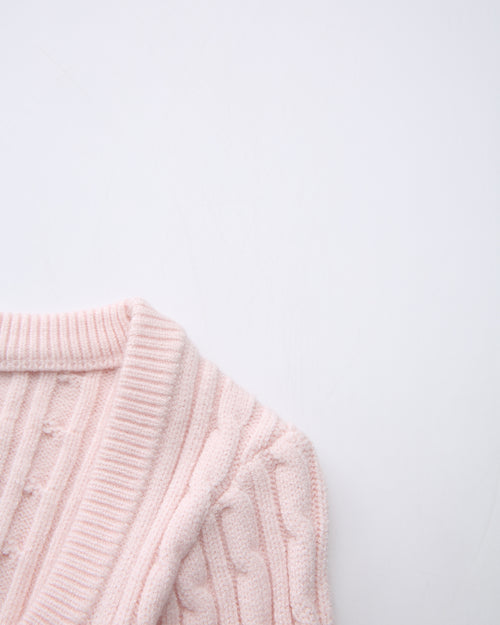 Lovergirl Tie Front Cable Knit Cardigan (Pink)