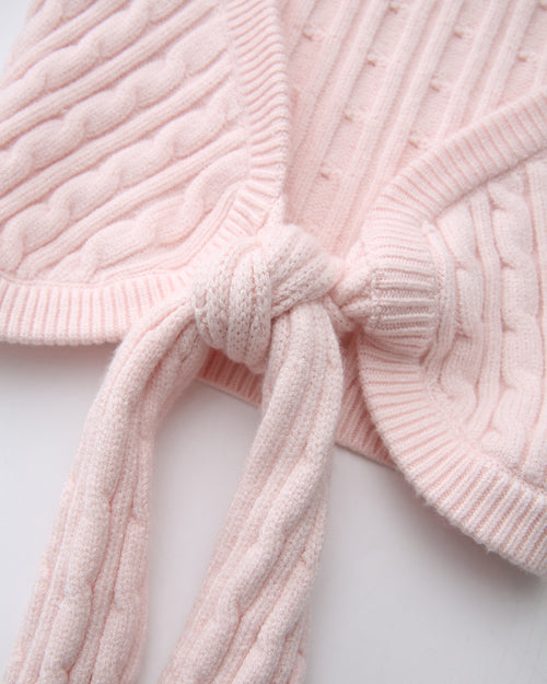 Lovergirl Tie Front Cable Knit Cardigan (Pink)