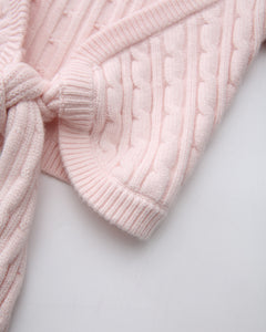 Lovergirl Tie Front Cable Knit Cardigan (Pink)