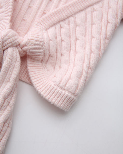 Lovergirl Tie Front Cable Knit Cardigan (Pink)