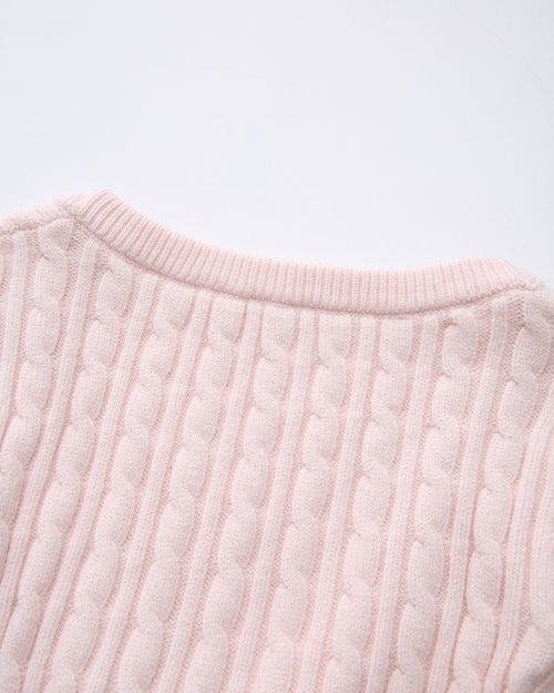Lovergirl Tie Front Cable Knit Cardigan (Pink)