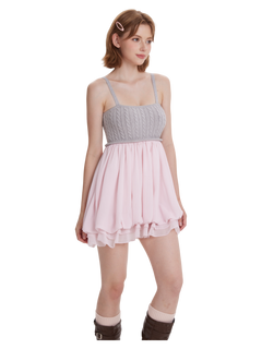 Lovergirl Cable Knit Chiffon Babydoll Dress