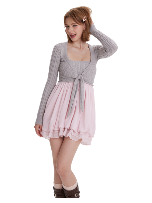 Lovergirl Cable Knit Chiffon Babydoll Dress