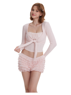 Lovergirl Tie Front Cable Knit Cardigan (Pink)